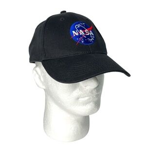 NASA Black Embroidered Unisex Baseball Cap Hat Adjustable Closure Cotton 6 Panel